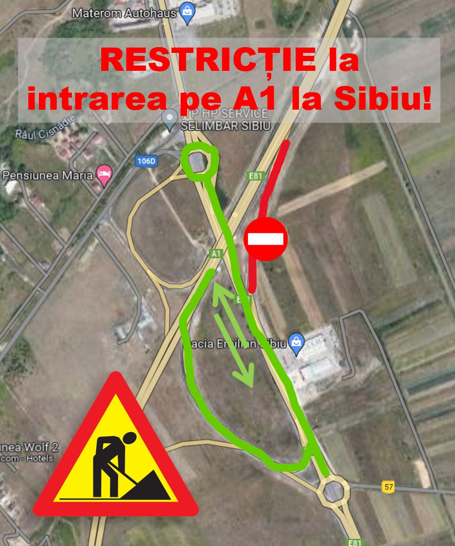 Restricții de câteva ore la intrarea pe autostradă, în zona reprezentanței Dacia: drumarii lucrează la sistemul de iluminat