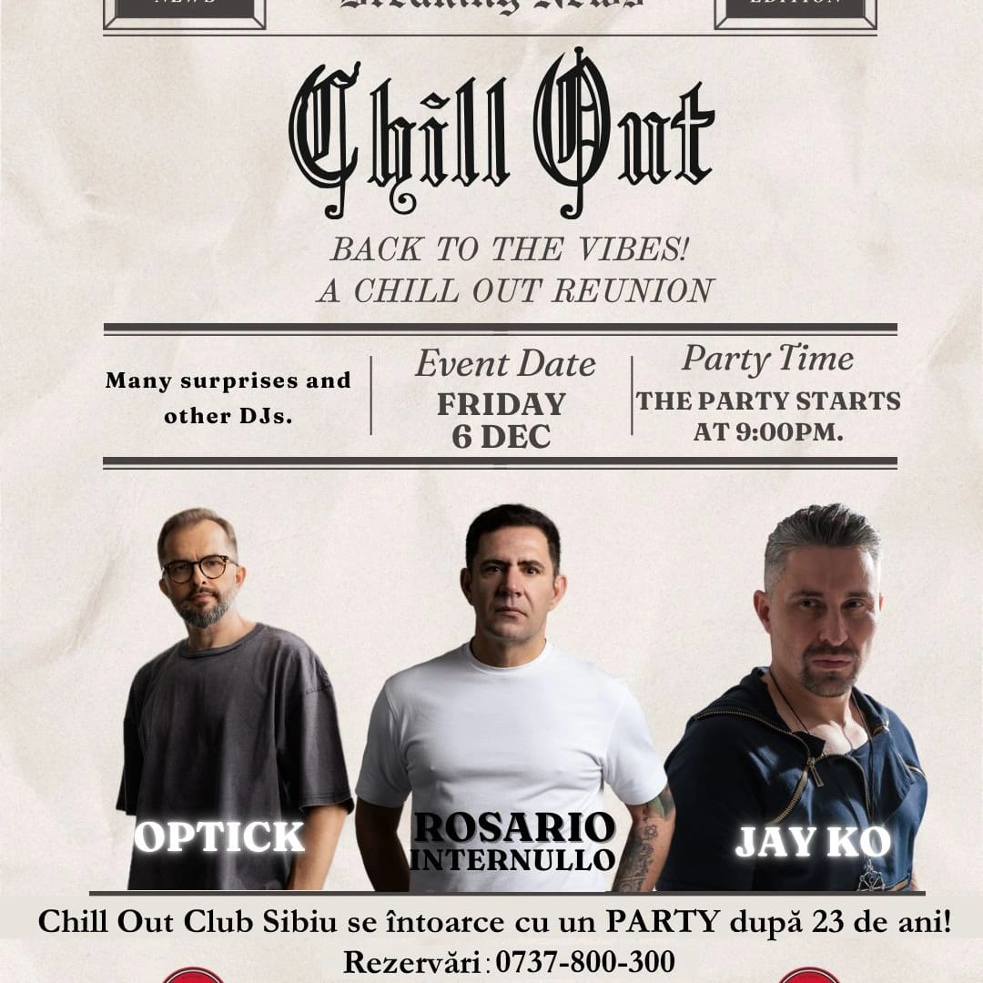 Chill Out Club revine la viață cu o superpetrecere, în 6 decembrie