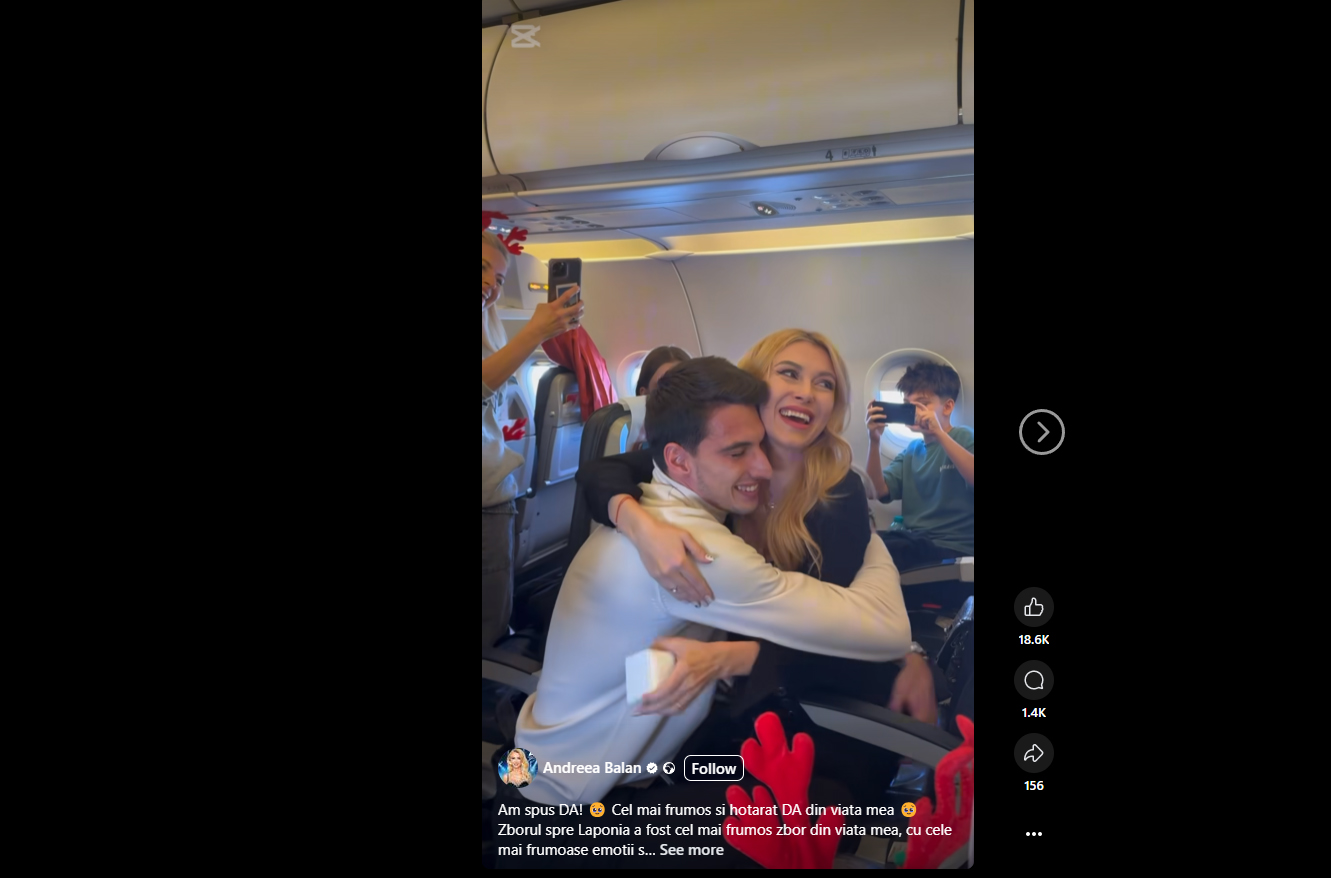 Sportivul sibian Victor Cornea a cerut-o în căsătorie pe Andreea Bălan, în avionul spre Laponia