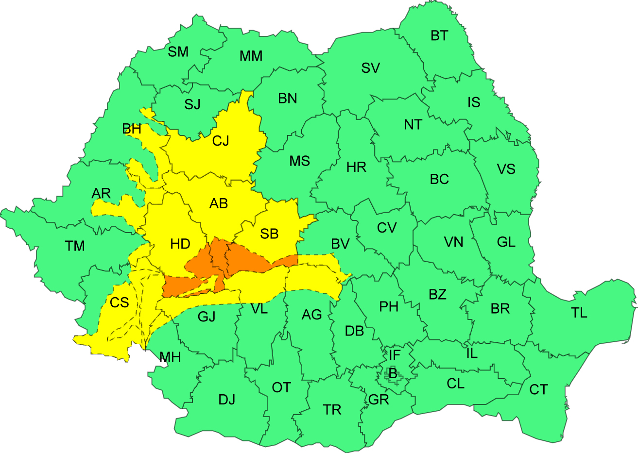 Cod galben de ploi și portocaliu de ninsori abundente. La munte se va depune un strat consistent de zăpadă