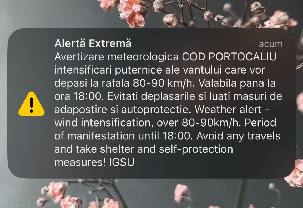 Mesaj RO-Alert în Sibiu și alte localități învecinate: Vânt puternic până la ora 18:00