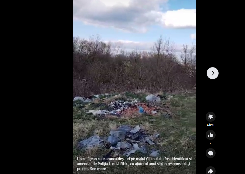 Un tânăr din Valchid a fost amendat cu 1.000 de lei pentru că a aruncat deșeuri textile pe malul Cibinului. Un sibian l-a filmat și a sesizat primăria