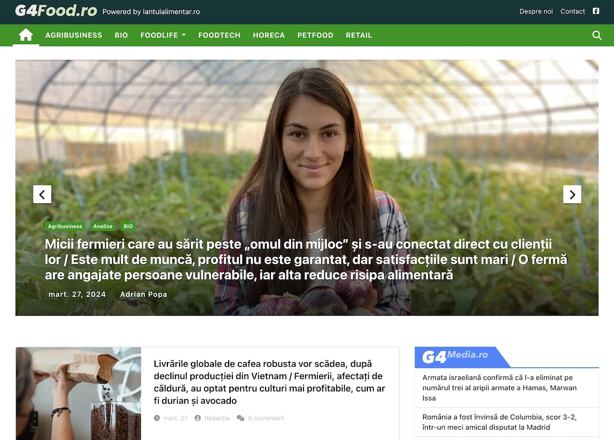 S-a lansat G4Food, nou site al G4Media: ”Ne asumăm să denunțăm toate tezele propagandistice care bombardează constant sectorul agroalimentar din România și din Uniunea Europeană”