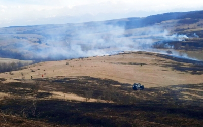 Aproape 100 de incendii de vegetație în februarie, în județul Sibiu. Au ars și 7 ha de pădure
