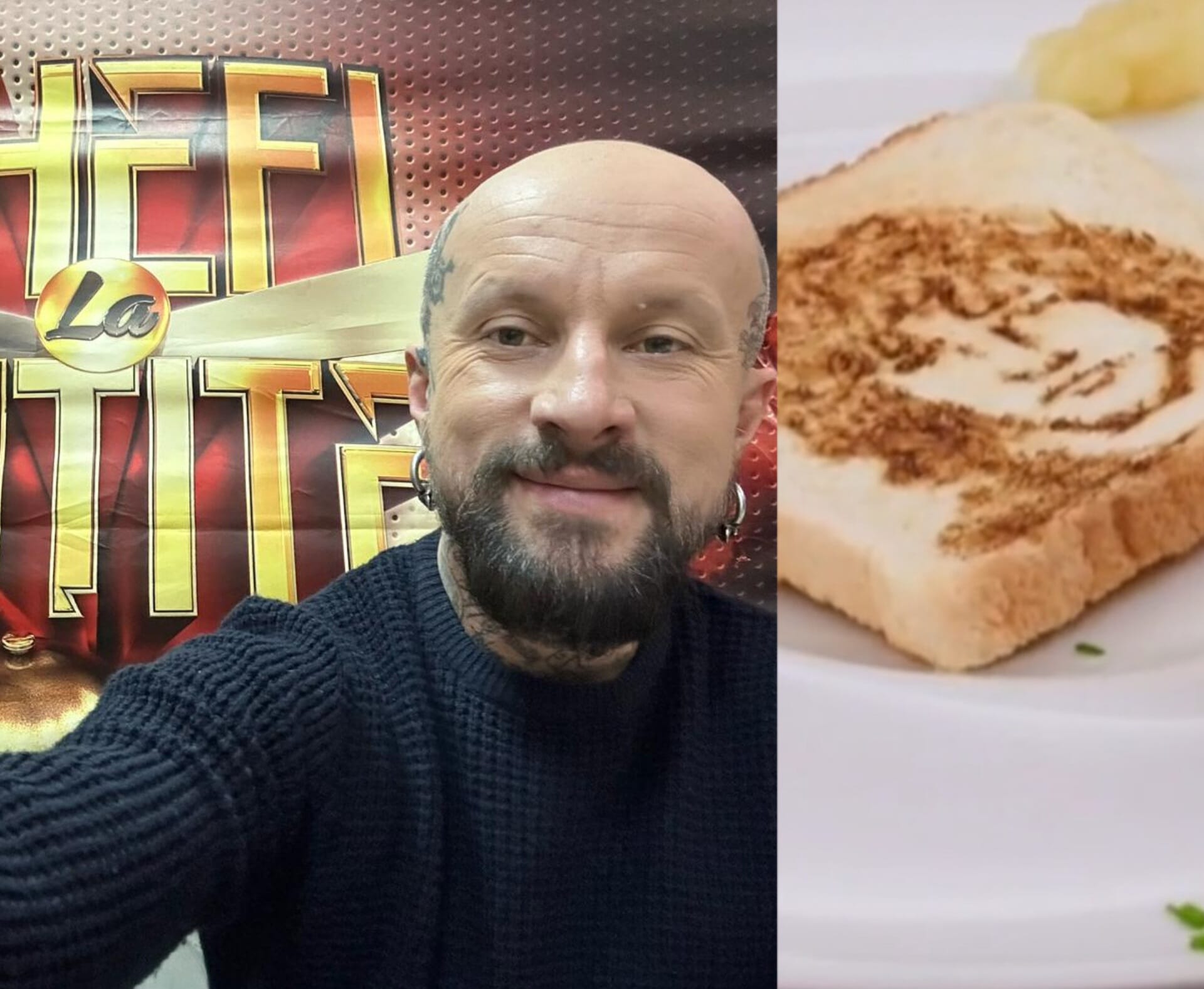 Tatuatorul sibian Ovidiu Popârțan la „Chefi la cuțite”. A gravat pe pâine prăjită fețele celor patru jurați