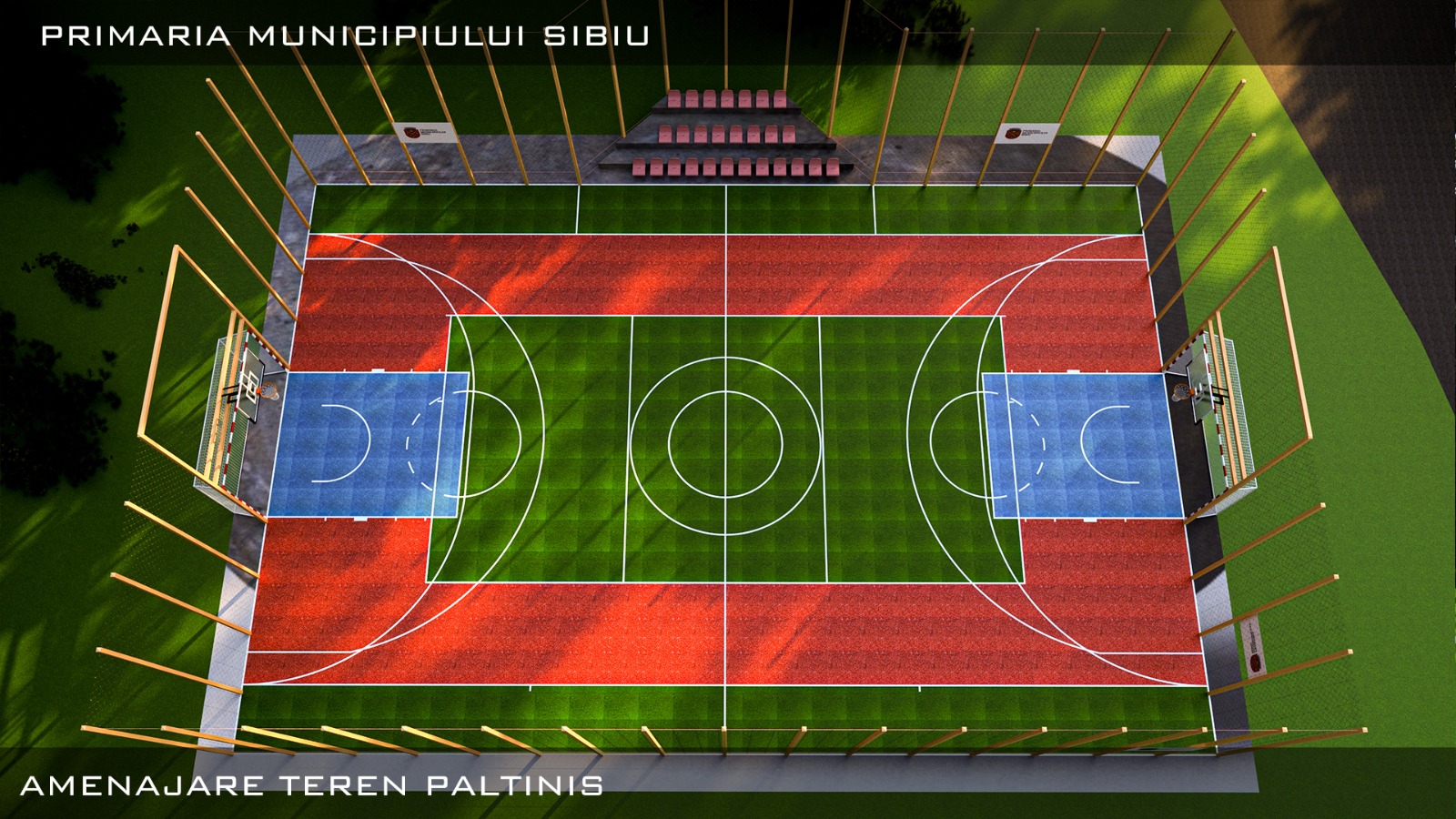 Teren de sport în Păltiniș pentru minifotbal, minihandbal, baschet, tenis de câmp și volei. Primăria Sibiu a scos la licitație execuția lucrărilor