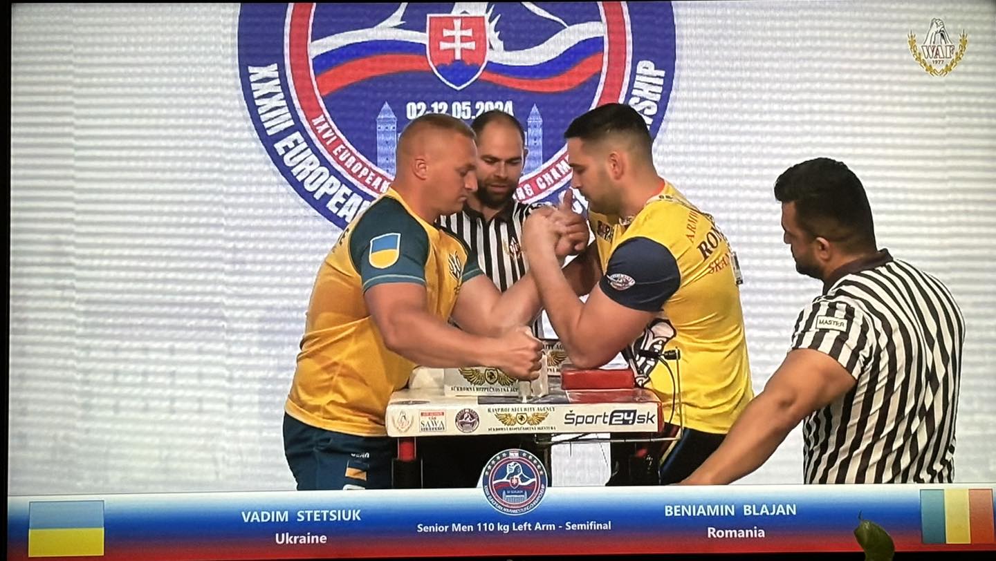 Sibianul Beniamin Blăjan este campion european la skandenberg cu brațul stâng, categoria 110 kg