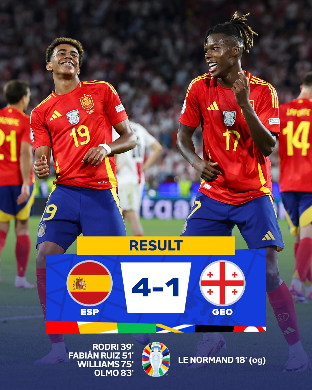 EURO 2024: Spania s-a calificat meritat în sferturi, după 4-1 cu Georgia