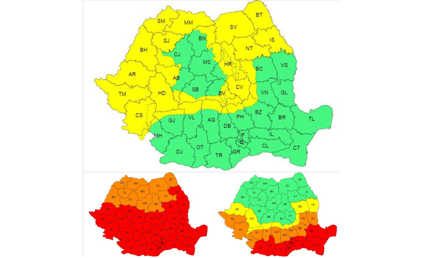 Cod galben de furtuni în sudul județului, plus cod roșu de caniculă, miercuri. De joi se domolește căldura