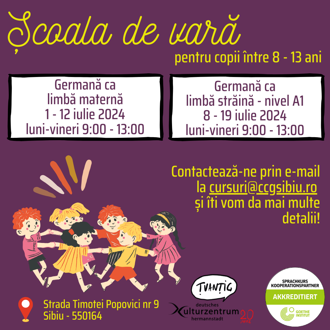 Cursuri de limba germană pentru copiii începători, la Centrul Cultural German:  „Noi punem accentul pe cele 4 competențe: ascultare, citire, vorbire și scriere”