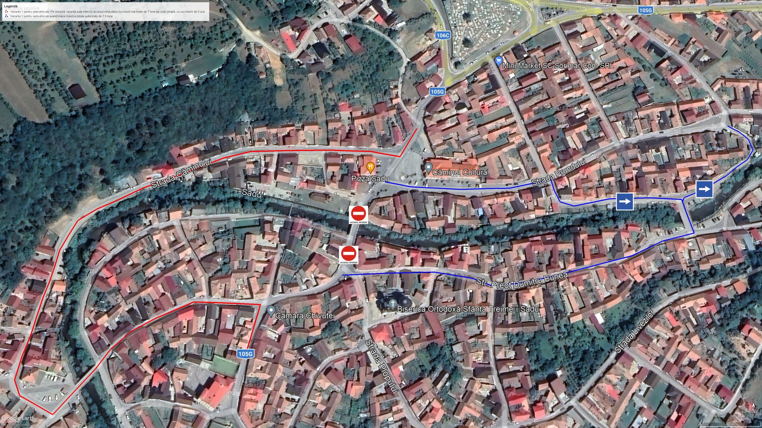 Variantele ocolitoare ca urmare a derulării proiectului: „Construire pod pe drumul Județean DJ 105G, Km. 20+500, Sadu, județul Sibiu și relocare utilități”