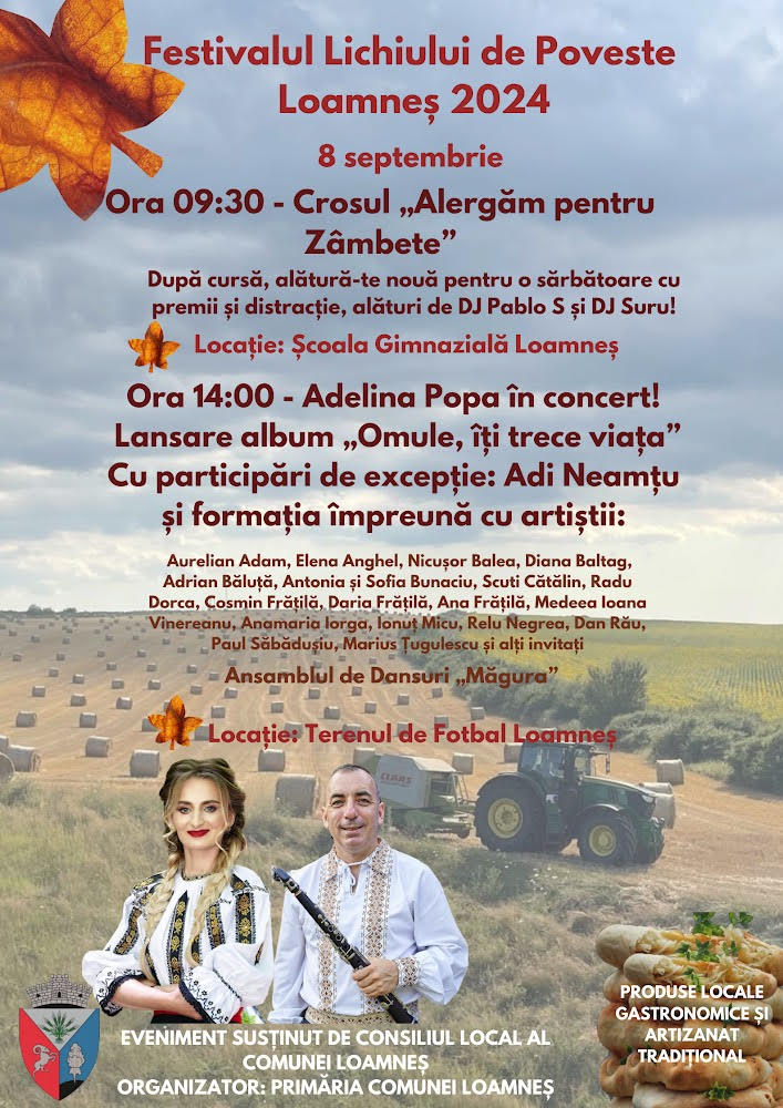 Festivalul Lichiului de Poveste Loamneș, în 8 septembrie: cros, concert Adelina Popa, dansuri tradiționale și produse locale