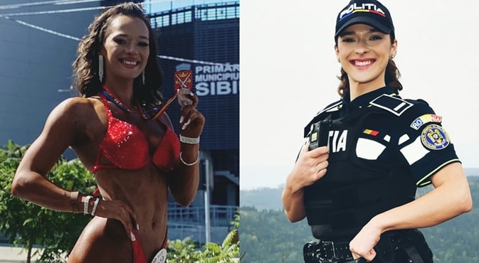 O polițistă din Harghita a obținut locul trei la Cupa României la Culturism și Fitness organizată la Sibiu. Colegii o felicită