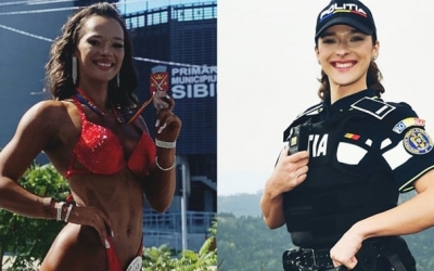 O polițistă din Harghita a obținut locul trei la Cupa României la Culturism și Fitness organizată la Sibiu. Colegii o felicită