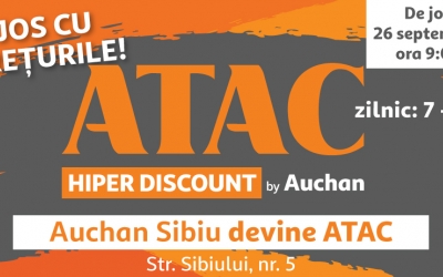 Joi, 26 septembrie, te așteptăm la marea deschidere ATAC Hiper Discount by Auchan, unde vei găsi permanent prețuri mici