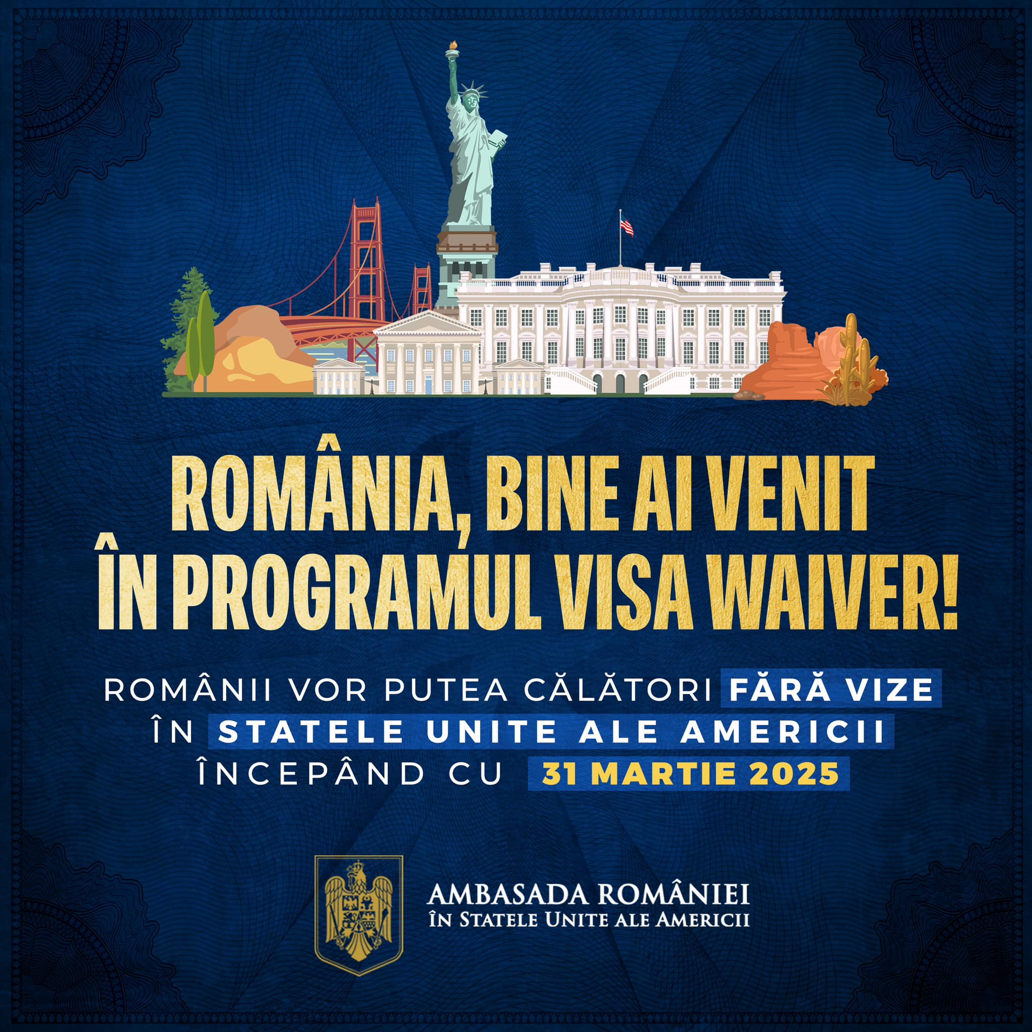 SUA au anunțat accederea României în Programul Visa Waiver