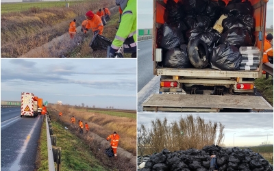 Cantităţi mari de gunoaie aruncate de șoferii din coloana de la frontieră, înainte de aderarea la Schengen, adunate de drumari