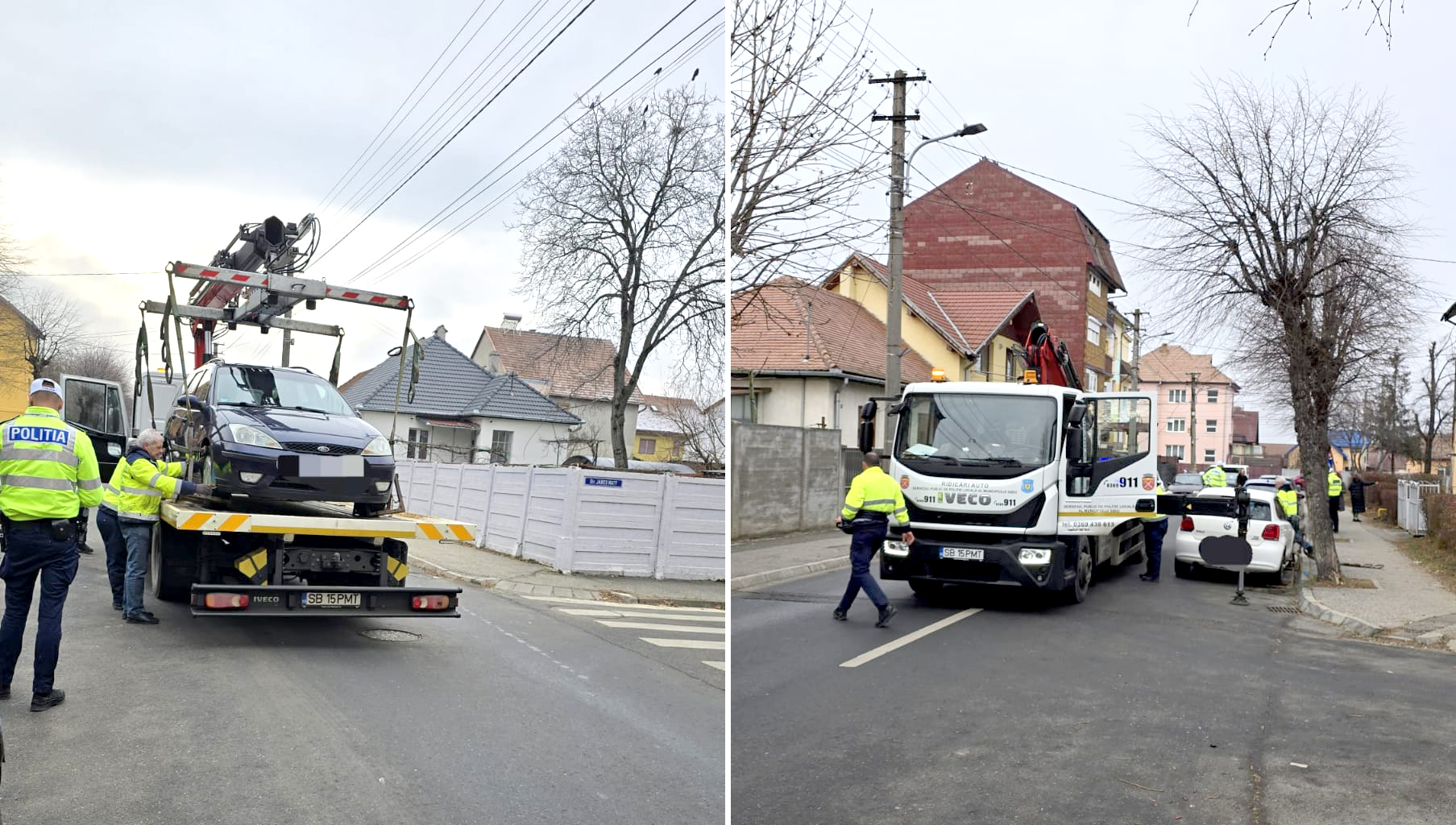 Opriri neregulamentare pe strada Ceferiștilor din Sibiu: 4 amenzi, două mașini au fost ridicate