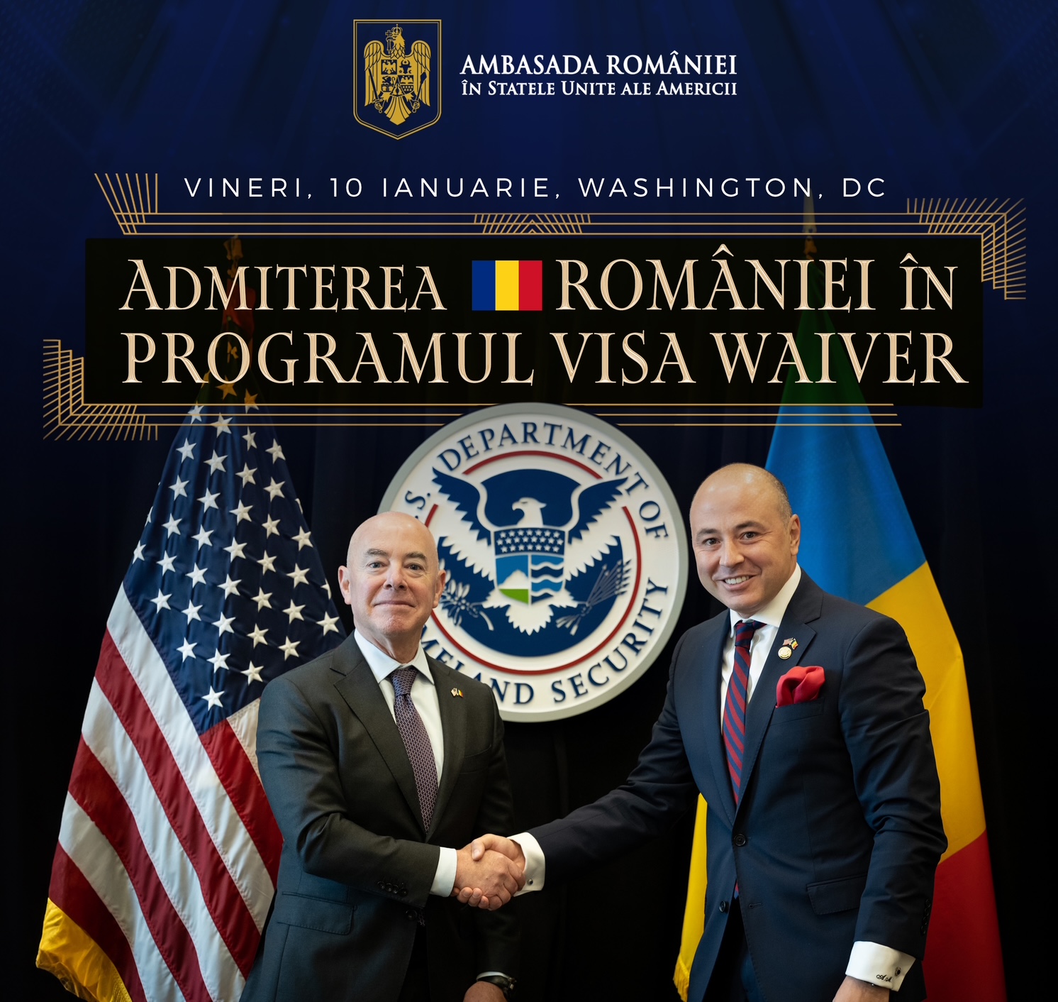 Evenimentul de oficiere a intrării României în programul Visa Waiver va avea loc vineri la Washington