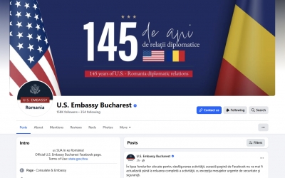 Din „lipsa fondurilor alocate”, Ambasada SUA va transmite pe pagina de Facebook doar mesaje urgente de securitate