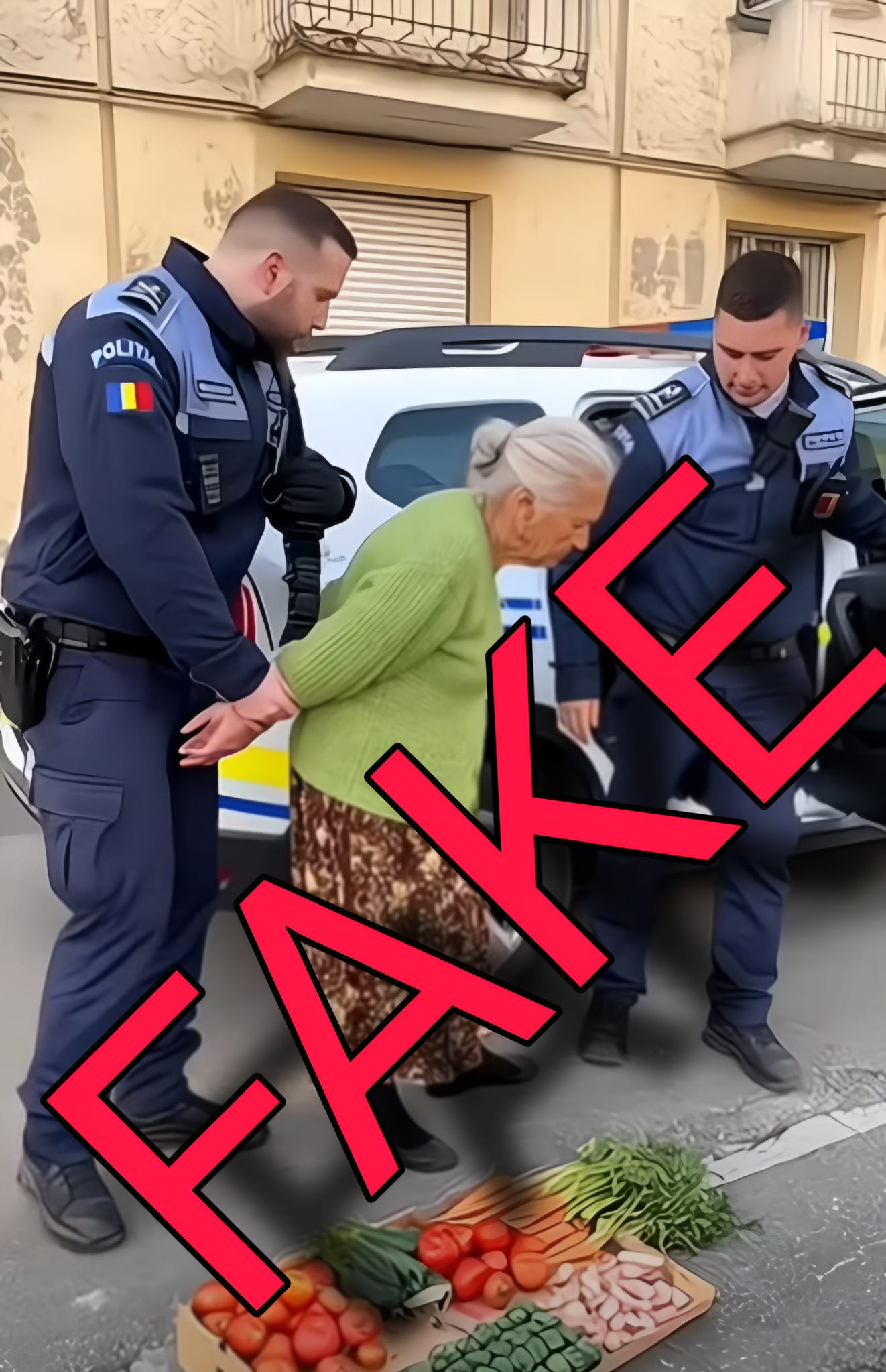 Imagine falsă cu o bătrână arestată. MAI: Știm că borcanele cu gem „fac rating”, dar adevărul nu are nevoie de filtre