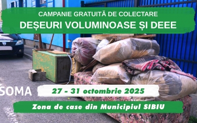 Soma organizează campania de toamnă pentru colectarea deșeurilor voluminoase, inclusiv a celor electrice și electronice, de la casele din municipiul Sibiu