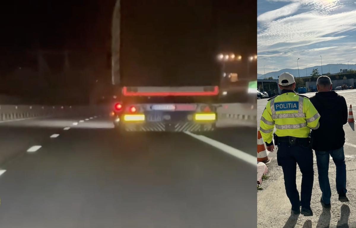 Video - Un șofer străin, prins beat criță la volanul unui TIR pe autostradă. Un sibian l-a filmat și a transmis imaginile la poliție