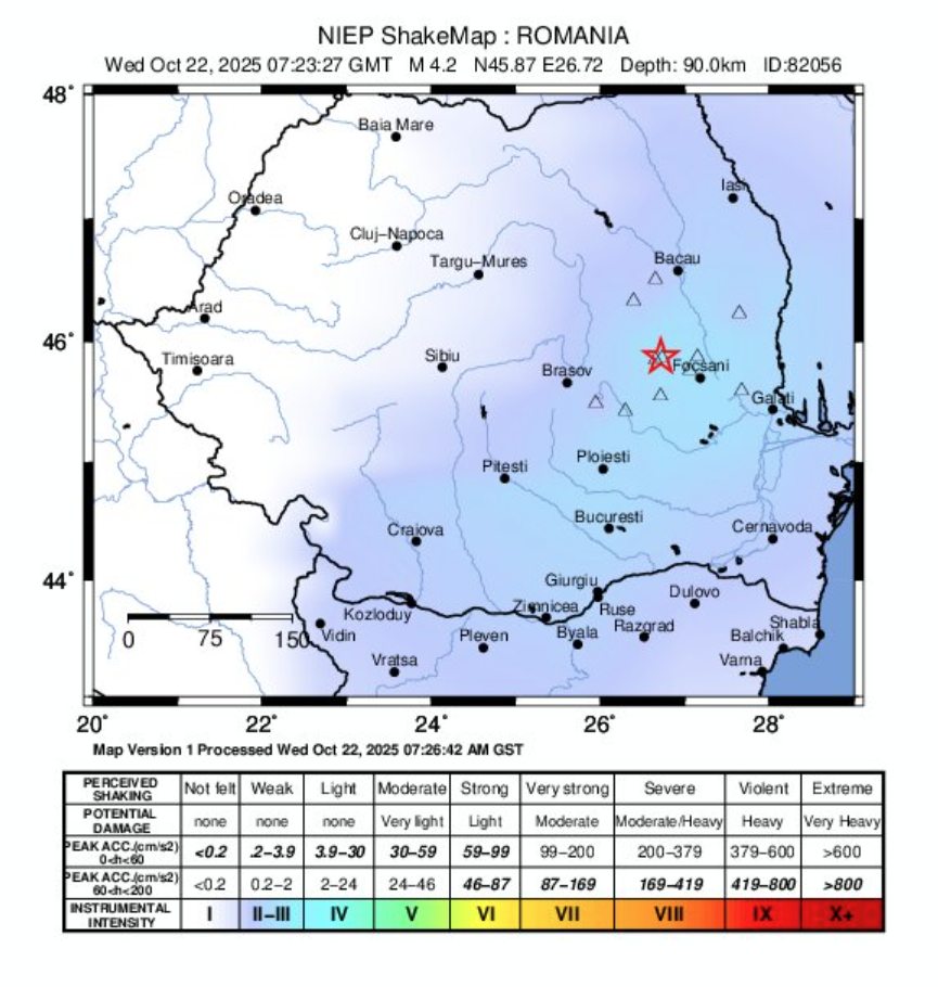 Cutremur mediu de 4.2, în zona seismica Vrancea, miercuri dimineața