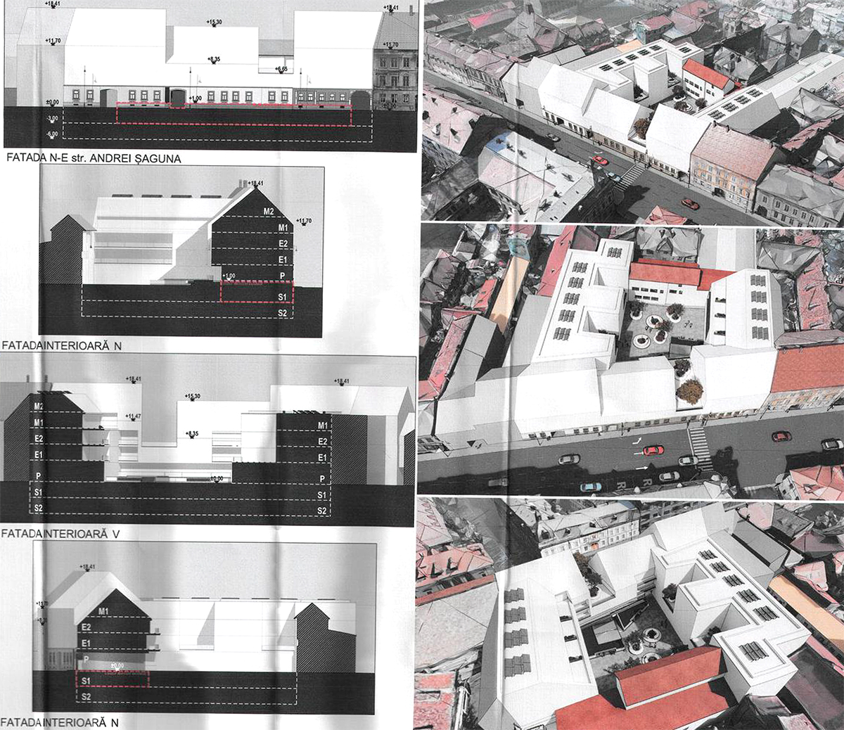 Plan urbanistic pe str. Andrei Șaguna, vizavi de Prefectură: clădiri de până la patru etaje, indicatori urbanistici mai mari, locuri de parcare mai puține și fără spații verzi la sol