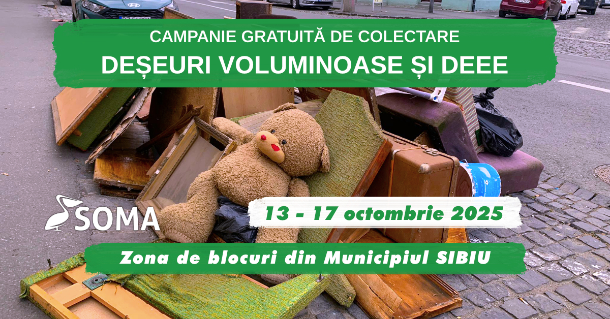 Octombrie 2025: Soma organizează campanie de colectare a deșeurilor voluminoase, inclusiv a celor electrice și electronice, în zonele de blocuri din Sibiu