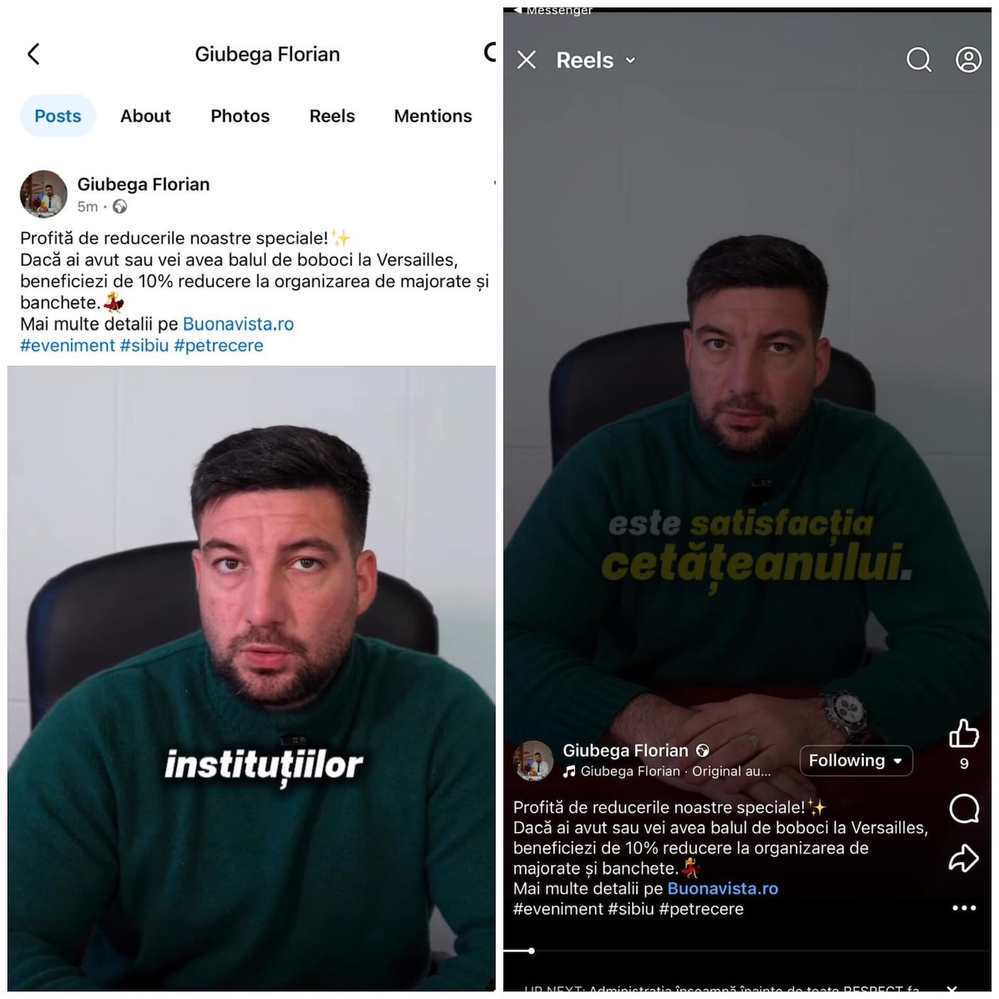 „Omul care se ocupă de imaginea mea a făcut o gafă de amploare”. Explicația subprefectului Giubega pentru reclama făcută pe Facebook la o sală de evenimente