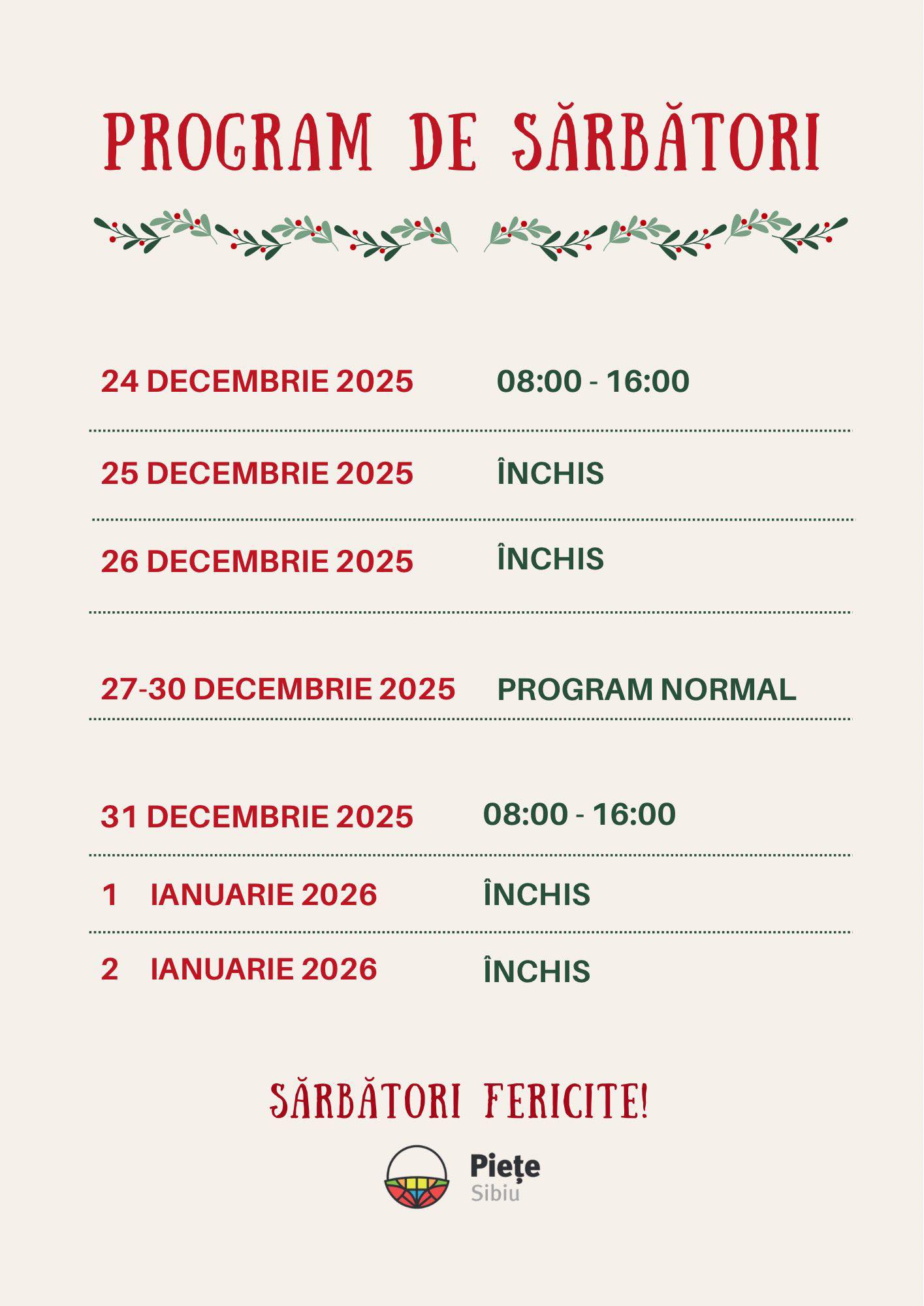 Programul piețelor din Sibiu de sărbători