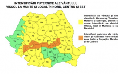 Sibiul sub avertizare meteorologică. Vânt puternic și ninsori în următoarele zile