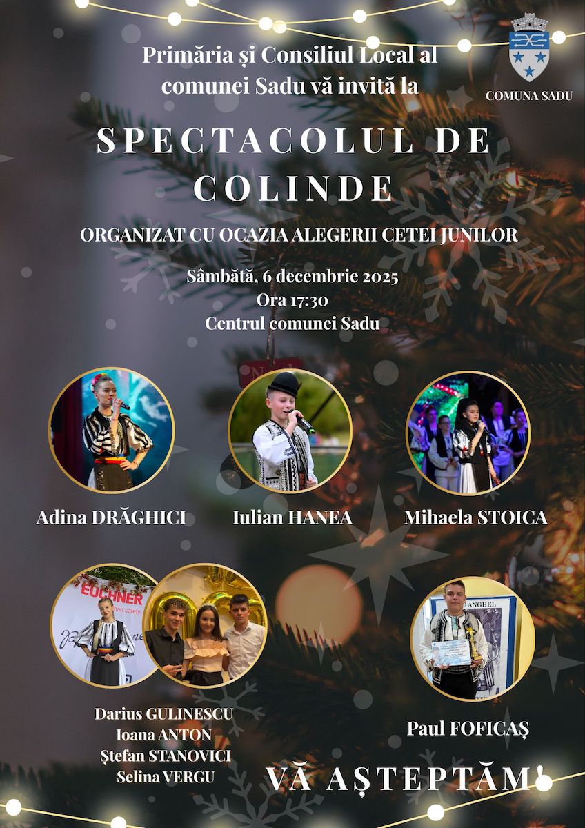 Comuna Sadu aprinde iluminatul festiv sâmbătă, de Moș Nicolae: Spectacol de colinde, alegerea cetei junilor și premierea cuplurilor care sărbătoresc 50 de ani de căsnicie