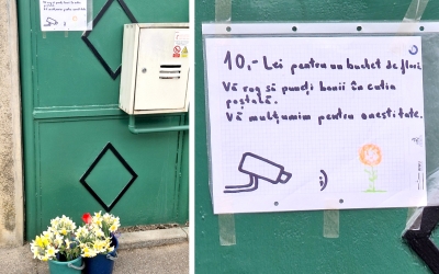 Exemplu de omenie într-un cartier din Sibiu: Luați un buchet de flori și lăsați banii în cutia poștală. Mulțumim pentru onestitate!