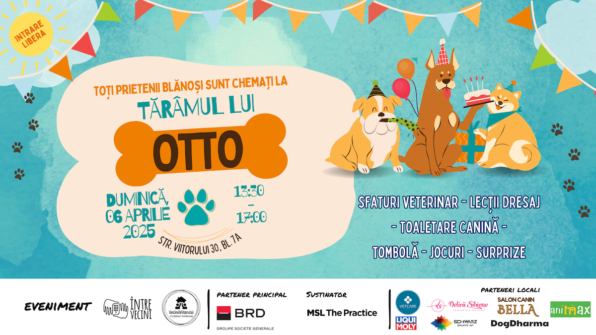 Eveniment pentru animalele de companie și stăpânii lor, în weekend, pe Strada Viitorului: lecții de dresaj, sfaturi de la medicul veterinar și concurs pentru blănoși