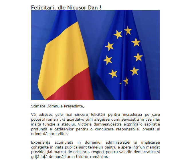 Nicușor Dan, felicitat de Ion Iliescu: Victoria - o aspirație profundă a cetățenilor pentru o conducere responsabilă