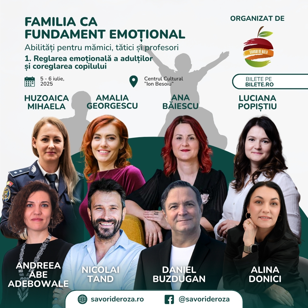 Profesorii și părinții din Sibiu sunt invitați să participe la  conferința „Reglarea emoțională a adultului și coreglarea copilului”. Daniel Buzdugan, Nicolai Tand și Amalia Georgescu, printre invitați