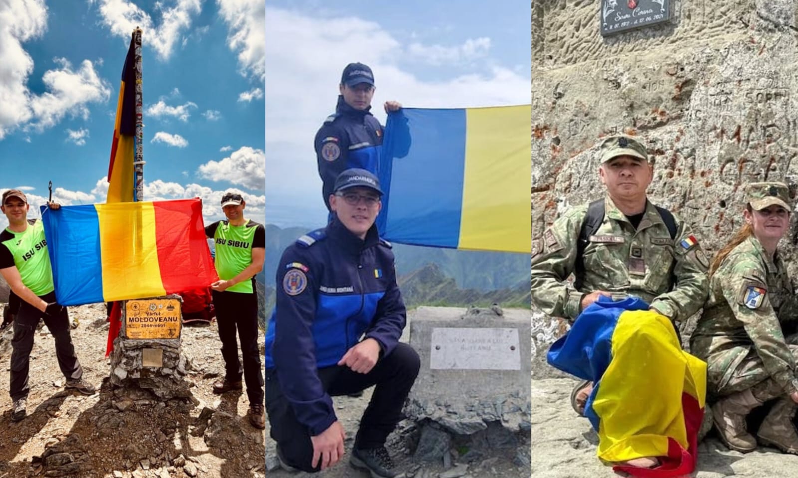 Tricolorul, dus pe munte de jandarmi, pompieri și cadre militare din Sibiu, în semn de omagiu
