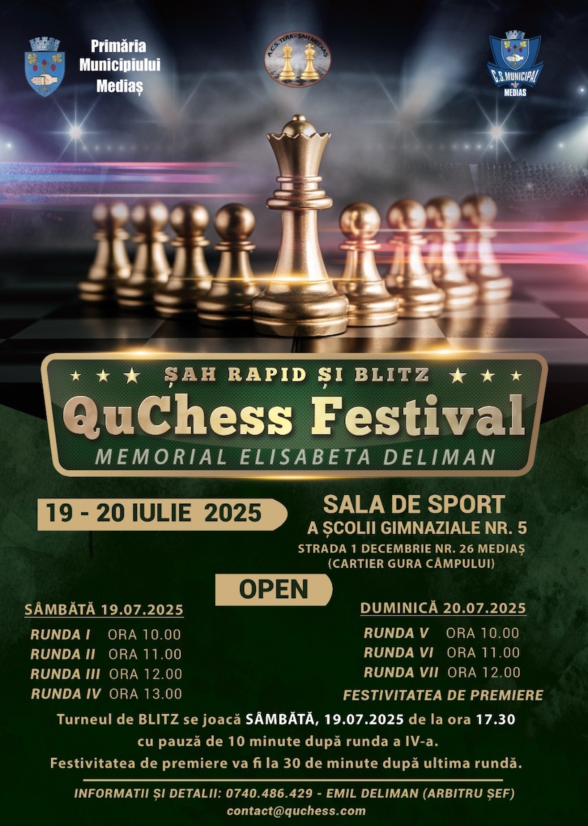 Turneu de șah rapid și Blitz la Mediaș. QuChess Festival – Memorial Elisabeta Deliman