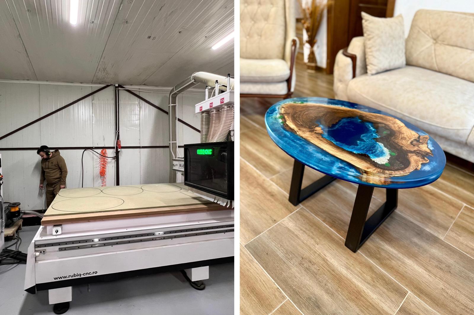 Un cuplu de ingineri duce mai departe tradiția familiei și creează piese din lemn cu rășină. „Ne completăm bine și avem același scop, să facem lucruri care să reziste în timp și să spună o poveste”