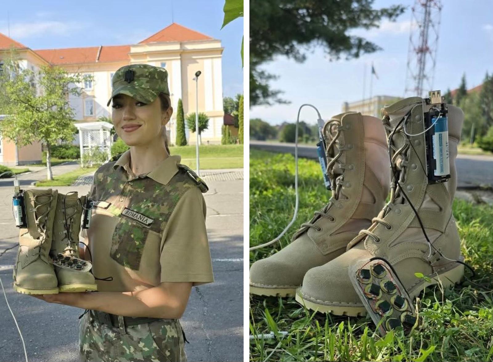 O elevă a Școlii Militare din Sibiu a creat bocanci tactici inteligenți, capabili să încarce diverse dispozitive electronice: Scopul acestui concept este de a crește independența energetică a personalului militar în teren