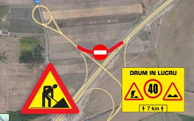 A1: Miercuri se asfaltează și cealaltă bretea din nodul de la Sura Mica. Circulația va fi inchisă între orele 5 și 18