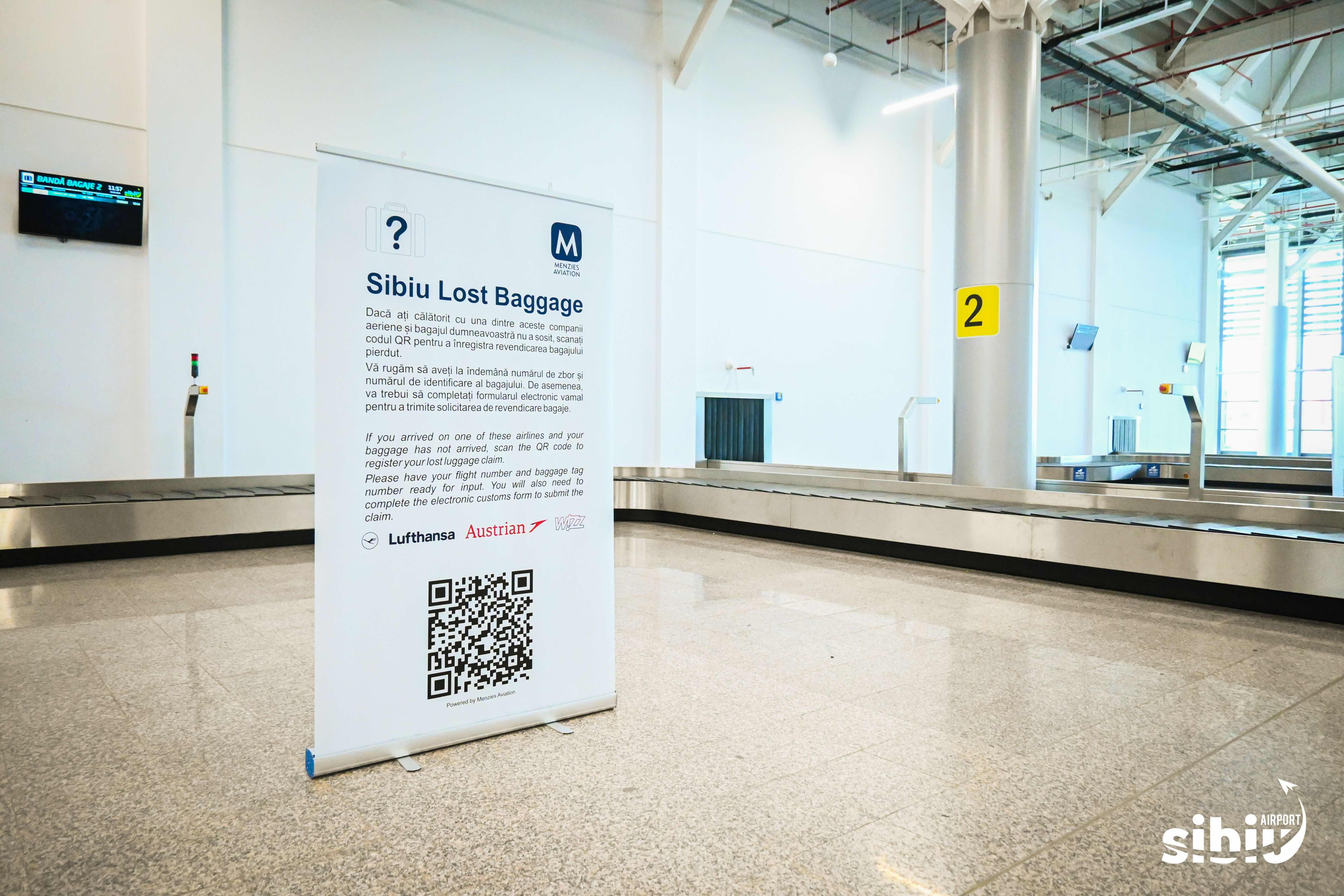 Nou pe Aeroportul Sibiu: Pasagerii pot completa online un formular pentru raportarea bagajelor pierdute sau întârziate