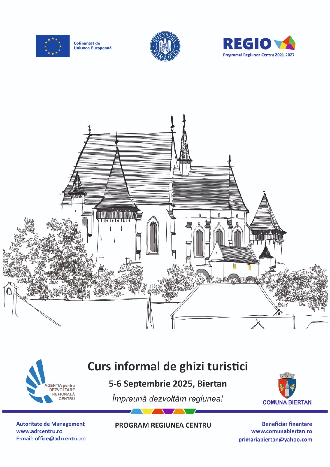 Primăria Comunei Biertan anunță etapa de înscriere pentru „Curs informal de ghizi turistici”. Activitatea se adresează întregii comunități, inclusiv persoanelor din grupuri defavorizate