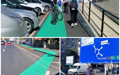 Calea Dumbrăvii are marcaje diferite pe sensul către centru: bicicliștii șerpuiesc pe trotuar. „Nu îmi dau seama ce a vrut să «spună» autorul: să-mi pierd capul?”