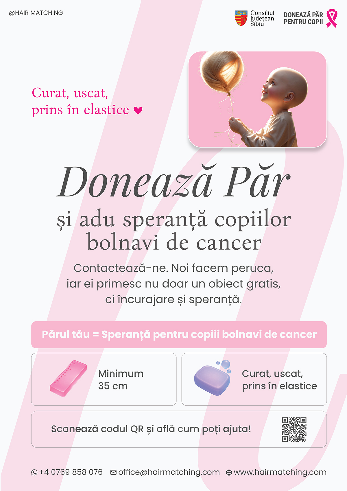 Campania „Donează păr pentru copii” ajunge la Sibiu: peruci medicale gratuite pentru micii pacienți oncologici