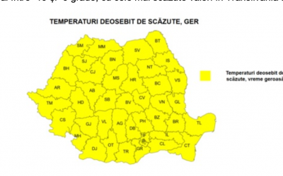 Cod galben de ger până miercuri, la Sibiu. Meteorologii anunță temperaturi minime între -13 și -6 grade