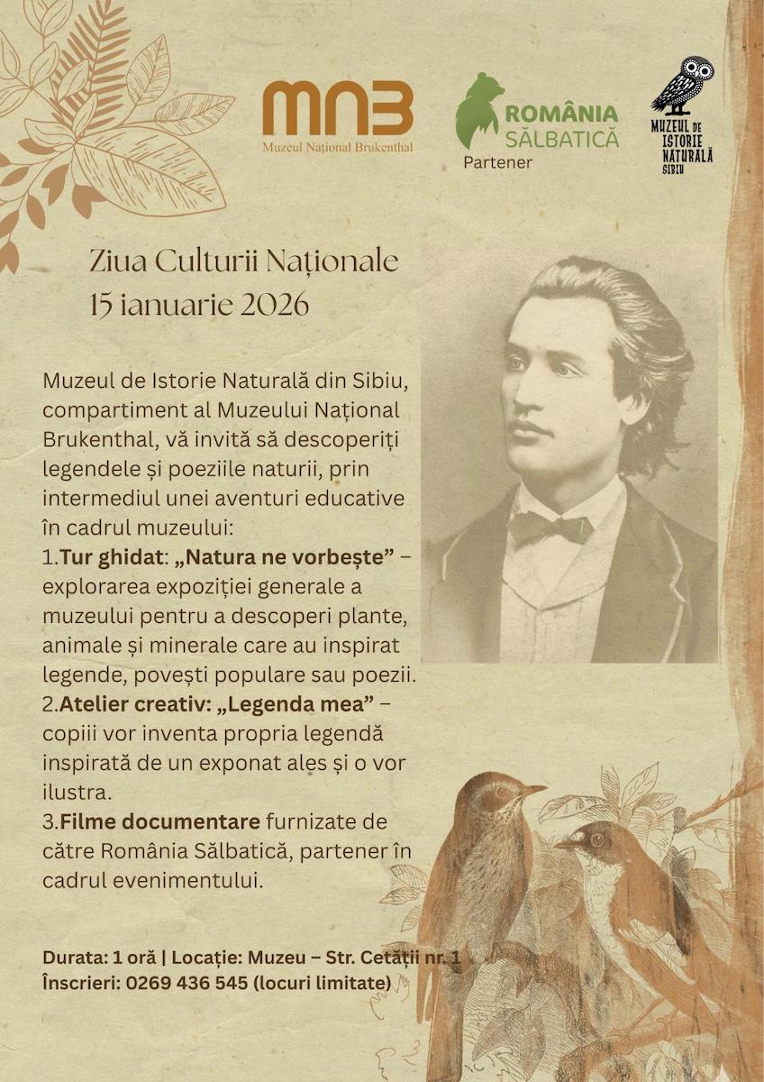 Tur ghidat, atelier creativ și proiecții de filme documentare, la Muzeul de Istorie Naturală, de Ziua Culturii Naționale. „Dorim să dezvoltăm curiozitatea copiilor pentru natură și științele vieții”