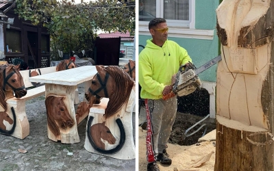 Dragoș Marius, sibianul care sculptează în lemn, cu drujba: La început, cel mai dificil a fost să stăpânesc drujba și să înțeleg lemnul